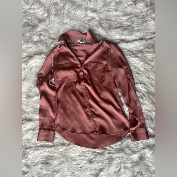 2PIECE- EXPRESS brown and lilac button down long sleeve shirt - Picture 2 of 7